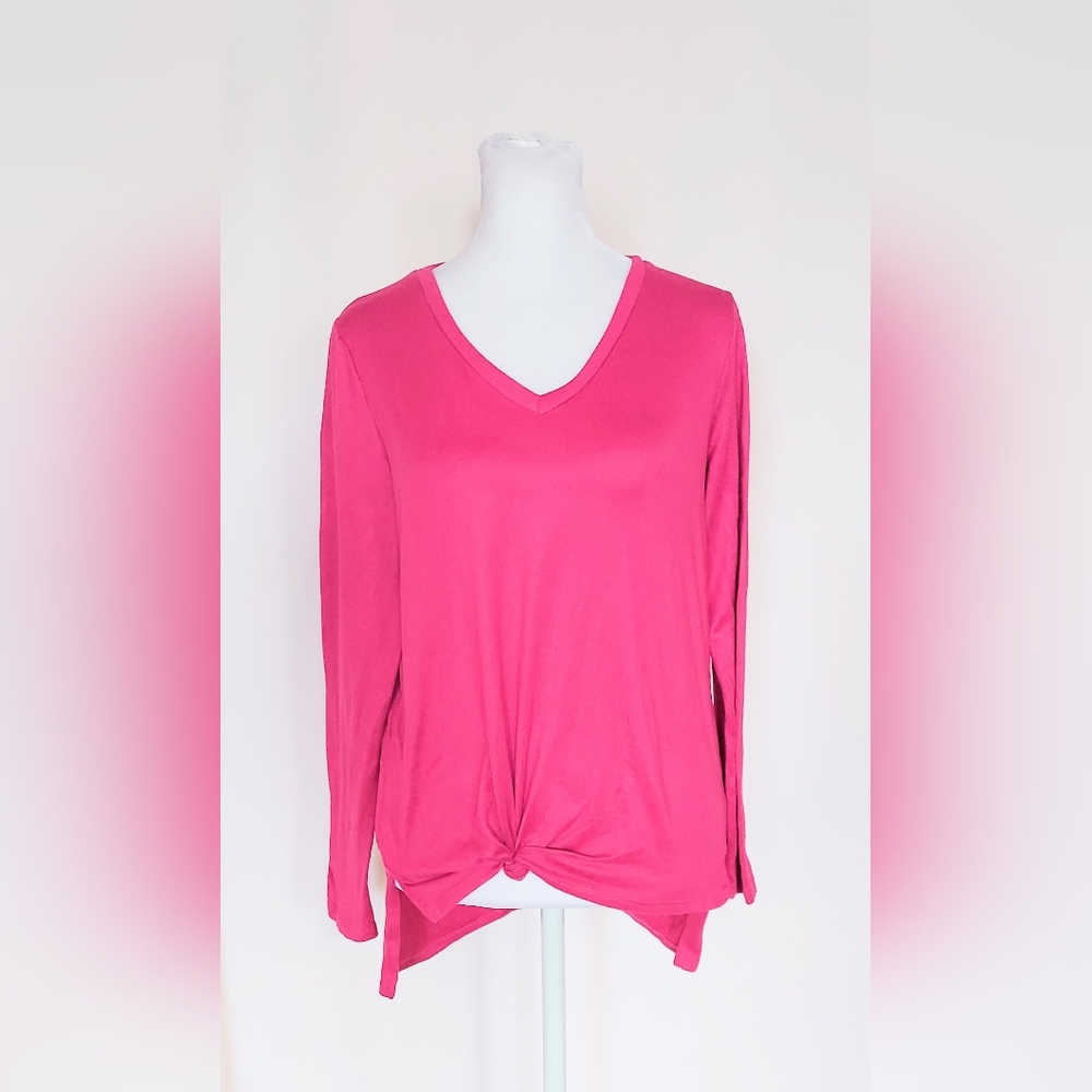 Rampage V Neck Knit Long Sleeve Top Shirt Pink Womens Medium